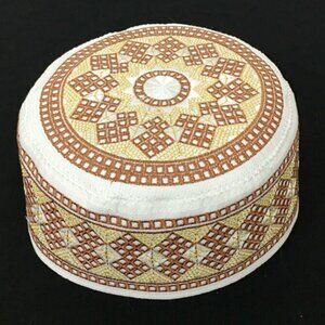 Embroidered Kufi BROWN 58 cm Men's Muslim Islamic Prayer Cap MED/LARGE
